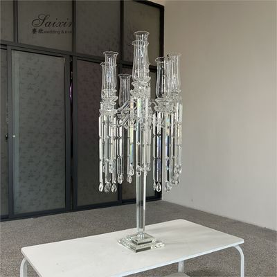 Wholesale Design Crystal Wedding Decoration Centerpiece Clear Candelabra With Hanging Crystal