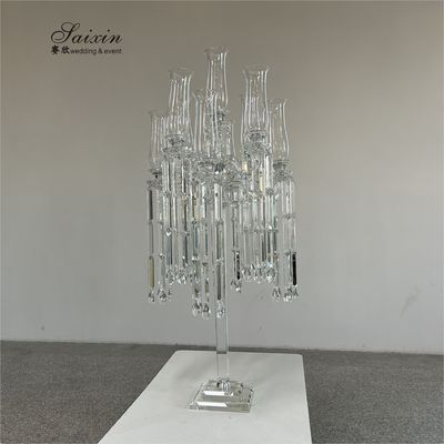 Wholesale Design Crystal Wedding Decoration Centerpiece Clear Candelabra With Hanging Crystal