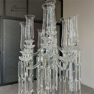 Wholesale Design Crystal Wedding Decoration Centerpiece Clear Candelabra With Hanging Crystal