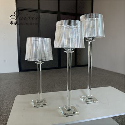 Hot selling chic wedding decoration 3 pcs set clear lamp shade stand candle holder for event centerpiece