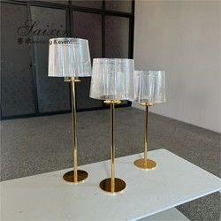 Hot selling chic wedding decoration 3 pcs set clear lamp shade stand candle holder for event centerpiece