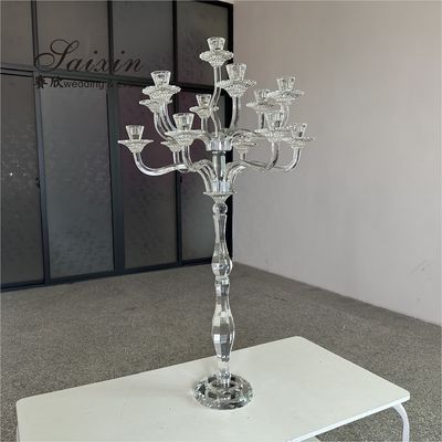 ZT-595 Gorgeous 13 arms Tall tube white crystal candle holder wedding candelabra for centerpieces