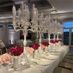 ZT-595 Gorgeous 13 arms Tall tube white crystal candle holder wedding candelabra for centerpieces