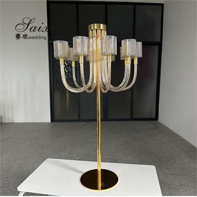 New Designs Crystal Candle Holder Wedding Decor Supplies Gold 10 Arms Candelabra Centerpiece