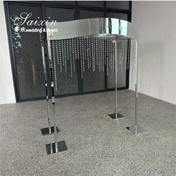 ZT-596 Saixin new wedding centerpiece large rectangle gold metal flower stands with hanging crystal