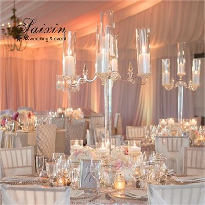 5 Arms Piece Crystal Glass Candelabra Tube Centerpieces Event Decoration  110CM