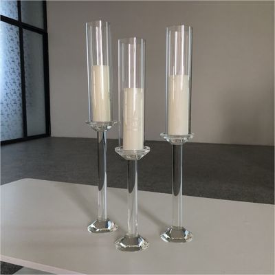 Clear Crystal Taper Wedding Candle Holder Wedding Table Decoration 3pcs Set 29CM