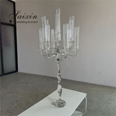 ZT-595 Latest 13 arms clear crystal candelabra centerpieces for wedding decoration