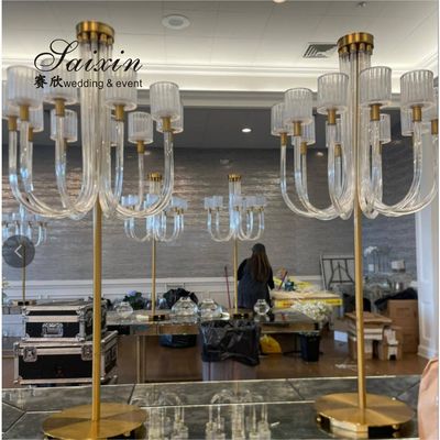 ZT-592 Event Wedding Table Decoration Centerpiece 10 Arms Gold Crystal Candelabra