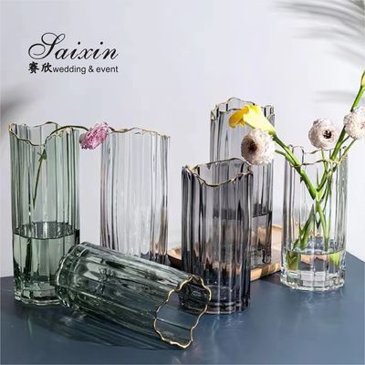 Wholesale Brilliant Gold Rim Glass Vase For Table Home Decoration Creative Wedding Party