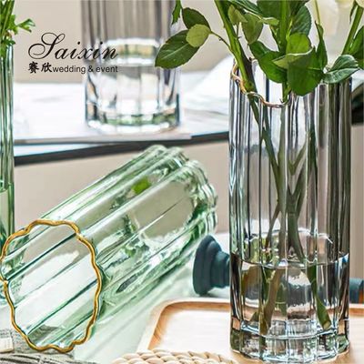 Wholesale Brilliant Gold Rim Glass Vase For Table Home Decoration Creative Wedding Party