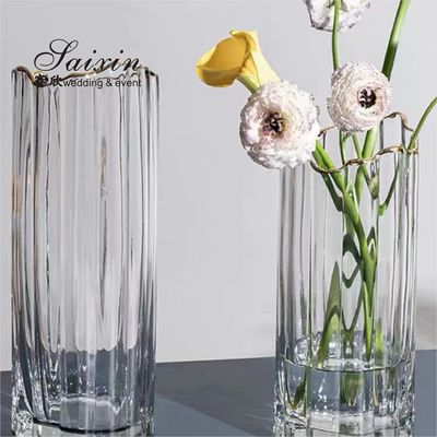 Wholesale Brilliant Gold Rim Glass Vase For Table Home Decoration Creative Wedding Party