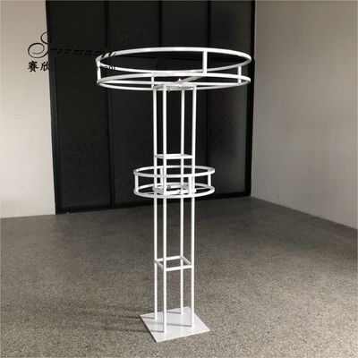 Saixin new custom 1.5m tall large double round white wrought iron flower stands for wedding centerpieces