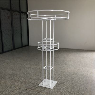 Saixin new custom 1.5m tall large double round white wrought iron flower stands for wedding centerpieces