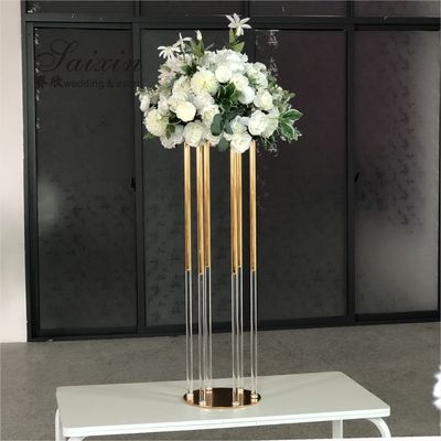 130CM 6 Pole Unique Flower Stand Acrylic Crystal Gold Glass Table Centerpieces