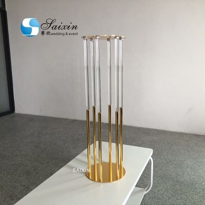 130CM 6 Pole Unique Flower Stand Acrylic Crystal Gold Glass Table Centerpieces