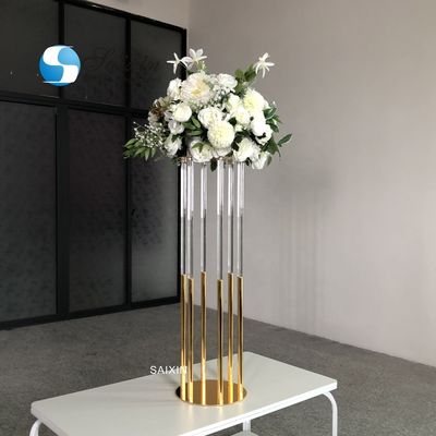 130CM 6 Pole Unique Flower Stand Acrylic Crystal Gold Glass Table Centerpieces