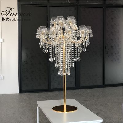 15 Arms Gold Tall Lead Crystal Candelabras Centerpieces Beaded For Wedding Table