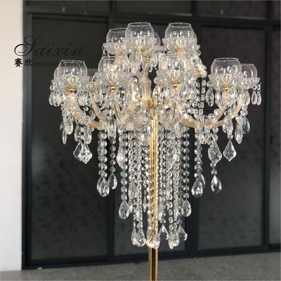 15 Arms Gold Tall Lead Crystal Candelabras Centerpieces Beaded For Wedding Table