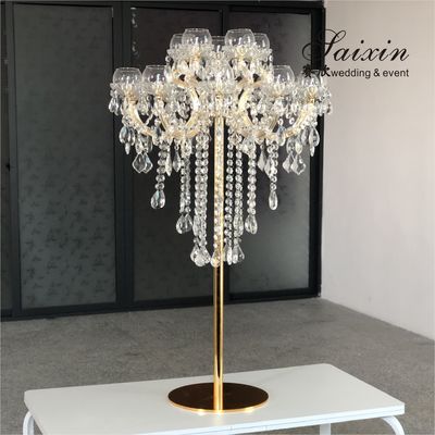 15 Arms Gold Tall Lead Crystal Candelabras Centerpieces Beaded For Wedding Table