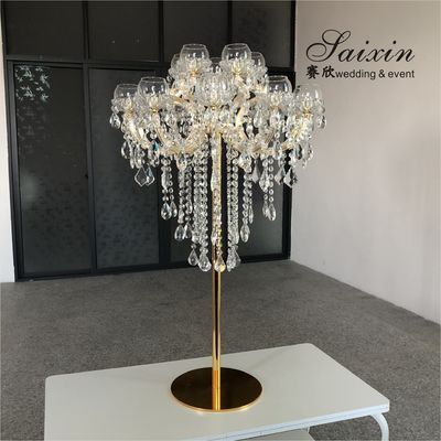 15 Arms Gold Tall Lead Crystal Candelabras Centerpieces Beaded For Wedding Table