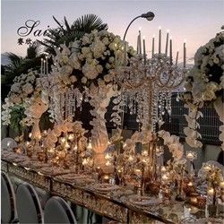 15 Arms Gold Tall Lead Crystal Candelabras Centerpieces Beaded For Wedding Table