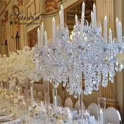 15 Arms Gold Tall Lead Crystal Candelabras Centerpieces Beaded For Wedding Table