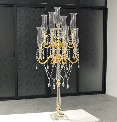 5 Arm 9 Arms Gold Metal And Crystal Candelabra Wedding Centerpieces 130CM