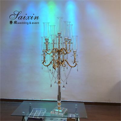 5 Arm 9 Arms Gold Metal And Crystal Candelabra Wedding Centerpieces 130CM