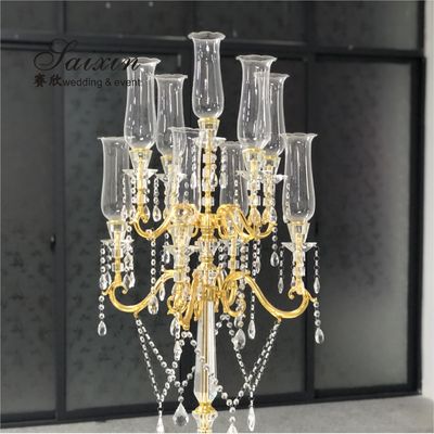 5 Arm 9 Arms Gold Metal And Crystal Candelabra Wedding Centerpieces 130CM