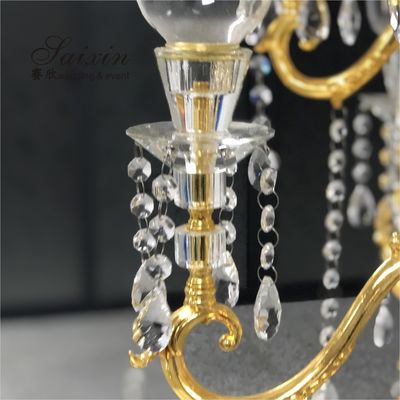 5 Arm 9 Arms Gold Metal And Crystal Candelabra Wedding Centerpieces 130CM