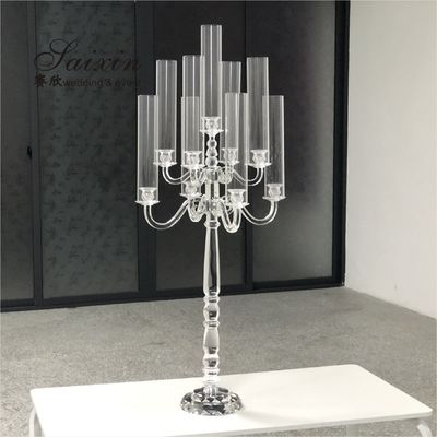 Wholesale Luxury Wedding Crystal Glass Candelabra Centerpieces 9 Arms Tall Cylinder Candelabras