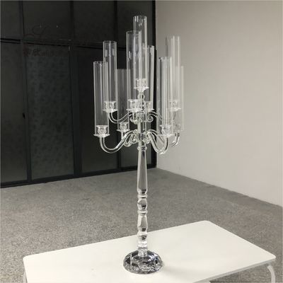 Wholesale Luxury Wedding Crystal Glass Candelabra Centerpieces 9 Arms Tall Cylinder Candelabras