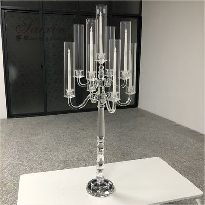 Wholesale Luxury Wedding Crystal Glass Candelabra Centerpieces 9 Arms Tall Cylinder Candelabras