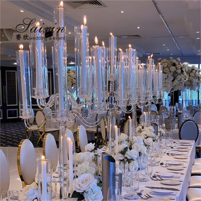 Wholesale Luxury Wedding Crystal Glass Candelabra Centerpieces 9 Arms Tall Cylinder Candelabras