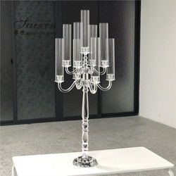 Wholesale Luxury Wedding Crystal Glass Candelabra Centerpieces 9 Arms Tall Cylinder Candelabras