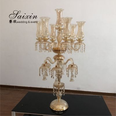 Antique Crystal Glass Candelabra Table Centerpiece 13 Arms Crystal Glass Champagne Gold