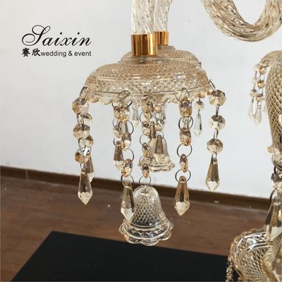 Antique Crystal Glass Candelabra Table Centerpiece 13 Arms Crystal Glass Champagne Gold