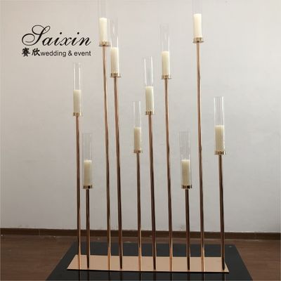 10 Arms Plated Gold Candelabra Candle Holder Standing Chandelier 1m Base 180cm