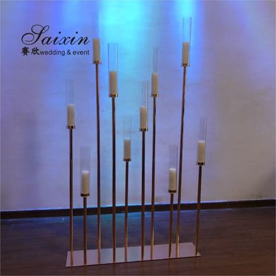 10 Arms Plated Gold Candelabra Candle Holder Standing Chandelier 1m Base 180cm