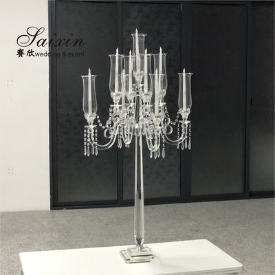 9 Arms Tall Luxury Clear Crystal Candle Holder For Dining Table Wedding Centerpiece   Home Decor