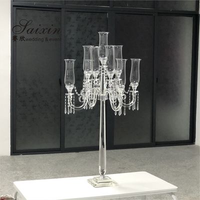 9 Arms Tall Luxury Clear Crystal Candle Holder For Dining Table Wedding Centerpiece   Home Decor