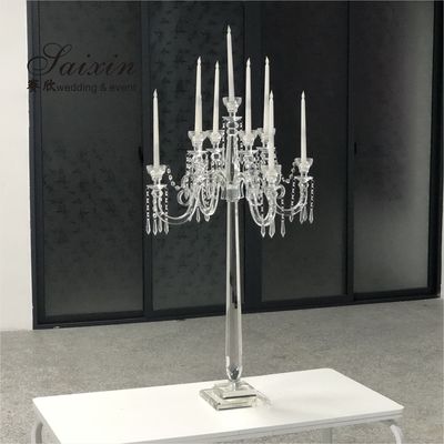 9 Arms Tall Luxury Clear Crystal Candle Holder For Dining Table Wedding Centerpiece   Home Decor