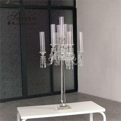 9 Arms Tall Luxury Clear Crystal Candle Holder For Dining Table Wedding Centerpiece   Home Decor