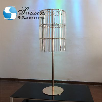 Wedding Gold Metal Stands For Centerpieces Cylinder With Long Crystal 130cm