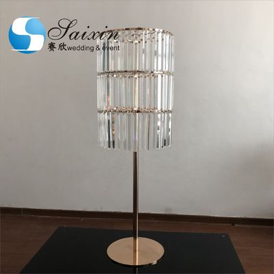 Wedding Gold Metal Stands For Centerpieces Cylinder With Long Crystal 130cm