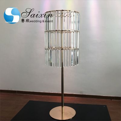 Wedding Gold Metal Stands For Centerpieces Cylinder With Long Crystal 130cm