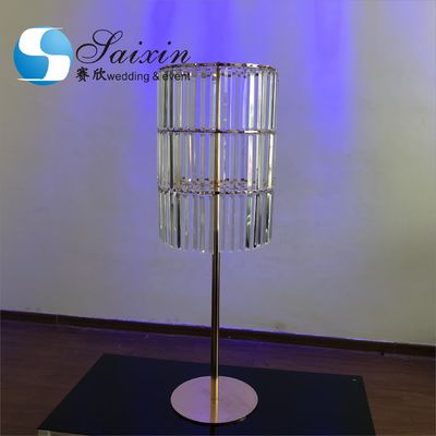 Wedding Gold Metal Stands For Centerpieces Cylinder With Long Crystal 130cm