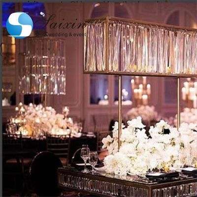 Wedding Gold Metal Stands For Centerpieces Cylinder With Long Crystal 130cm