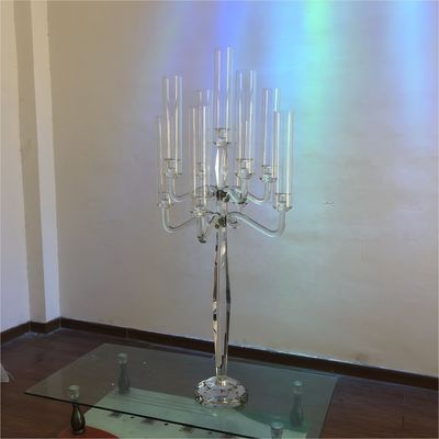 Tall Candle Holder Glass 9 Arm Crystal Candelabra For Wedding Centerpiece